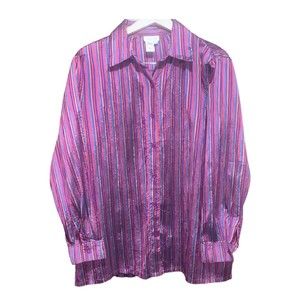Vintage Coldwater Creek Multicolored Shimmer  Button Top Blouse Plus Size 2X